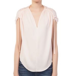 Vince Ruched Silk V Neck Blouse